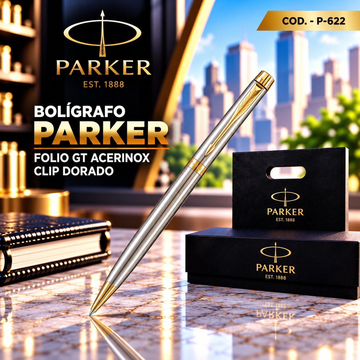 Parker Folio GT Acerinox Clip Dorado