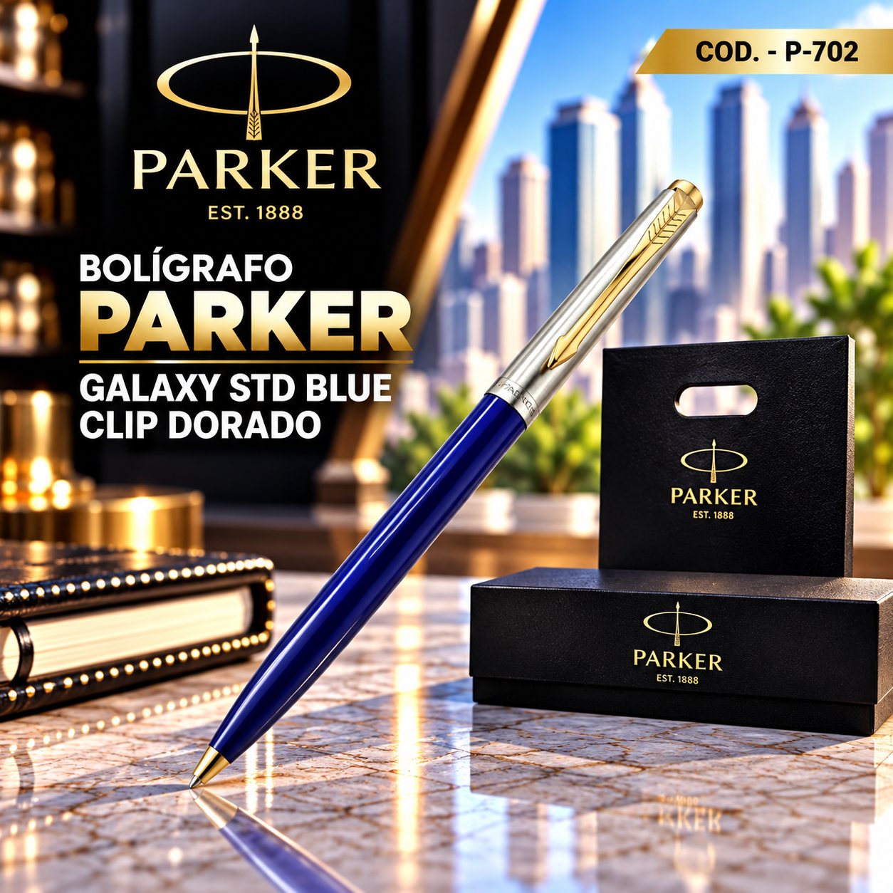 Parker Galaxy STD Blue Clip Dorado